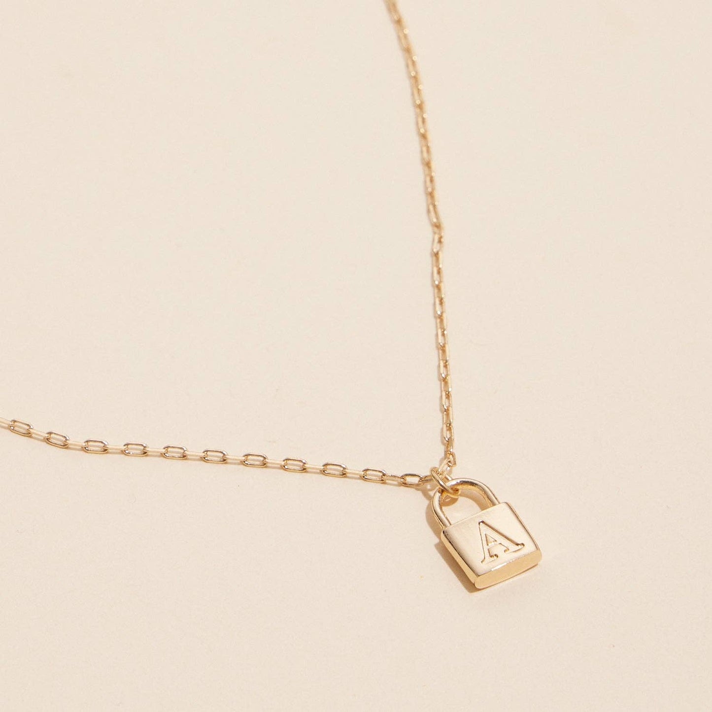 Golden Initial Lock Pendant Necklace