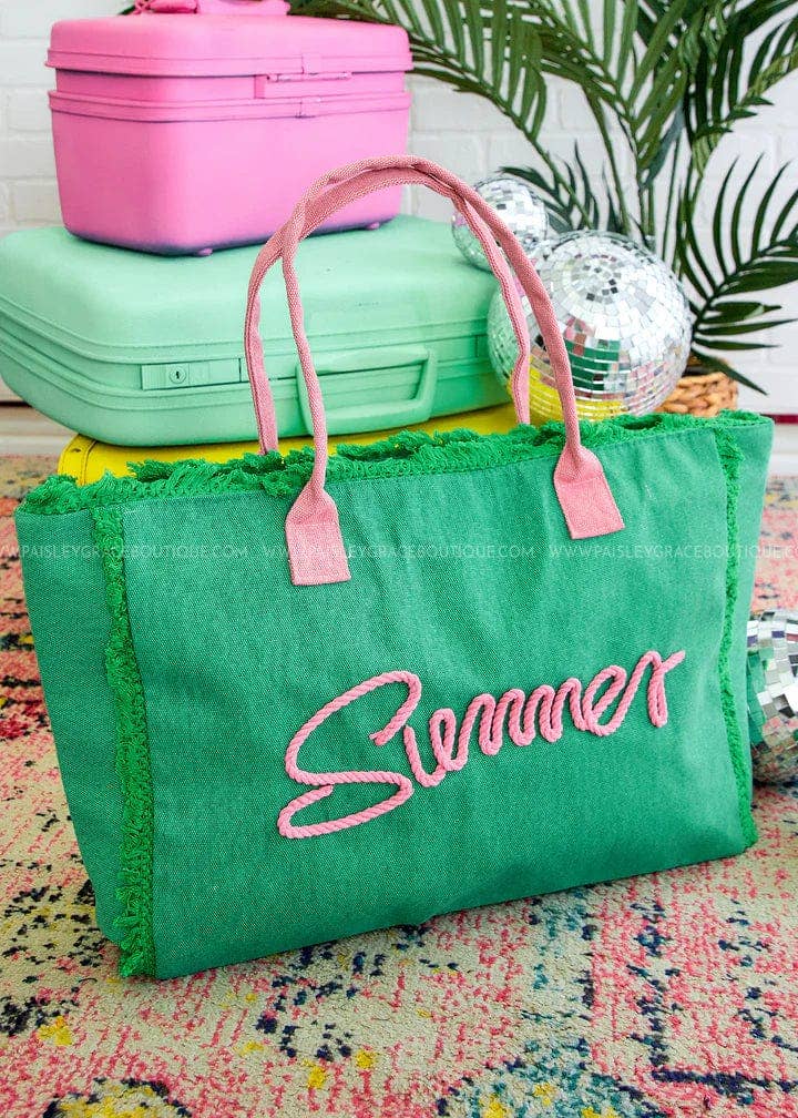 Sewn Rope Summer Letter Fringe Tote Bag
