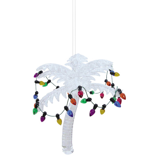 Christmas White Palm Tree With Lights Glass Ornament