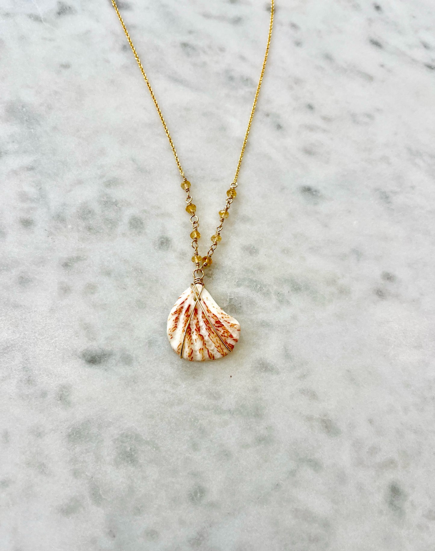 Citrine & Florida seashell pendant necklace
