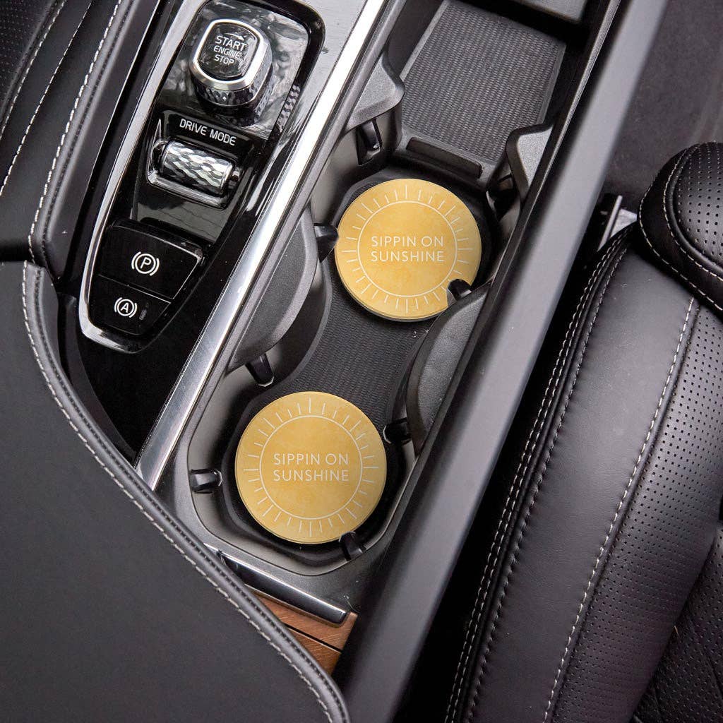 Sippin On Sunshine Yellow| Absorbent Car Coasters | Set of 2