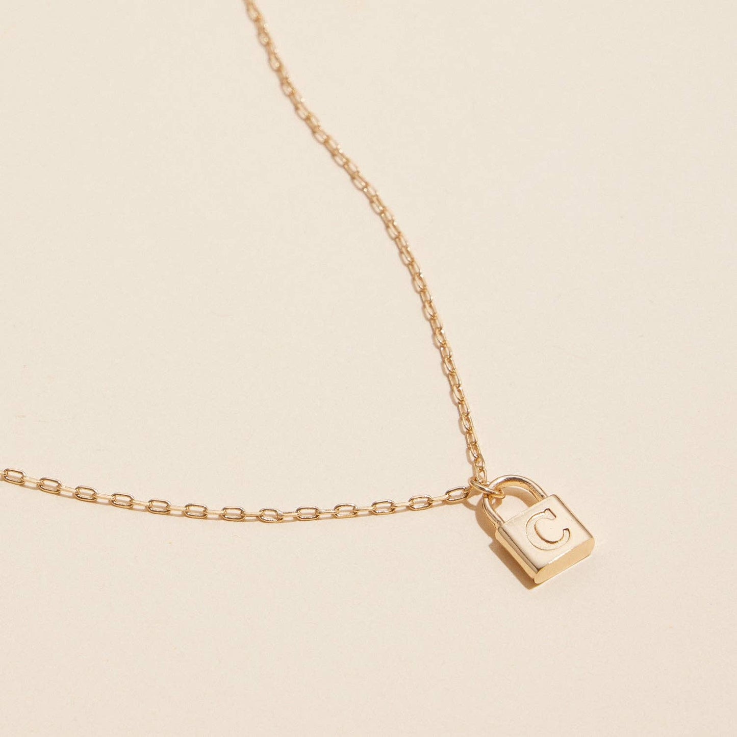 Golden Initial Lock Pendant Necklace