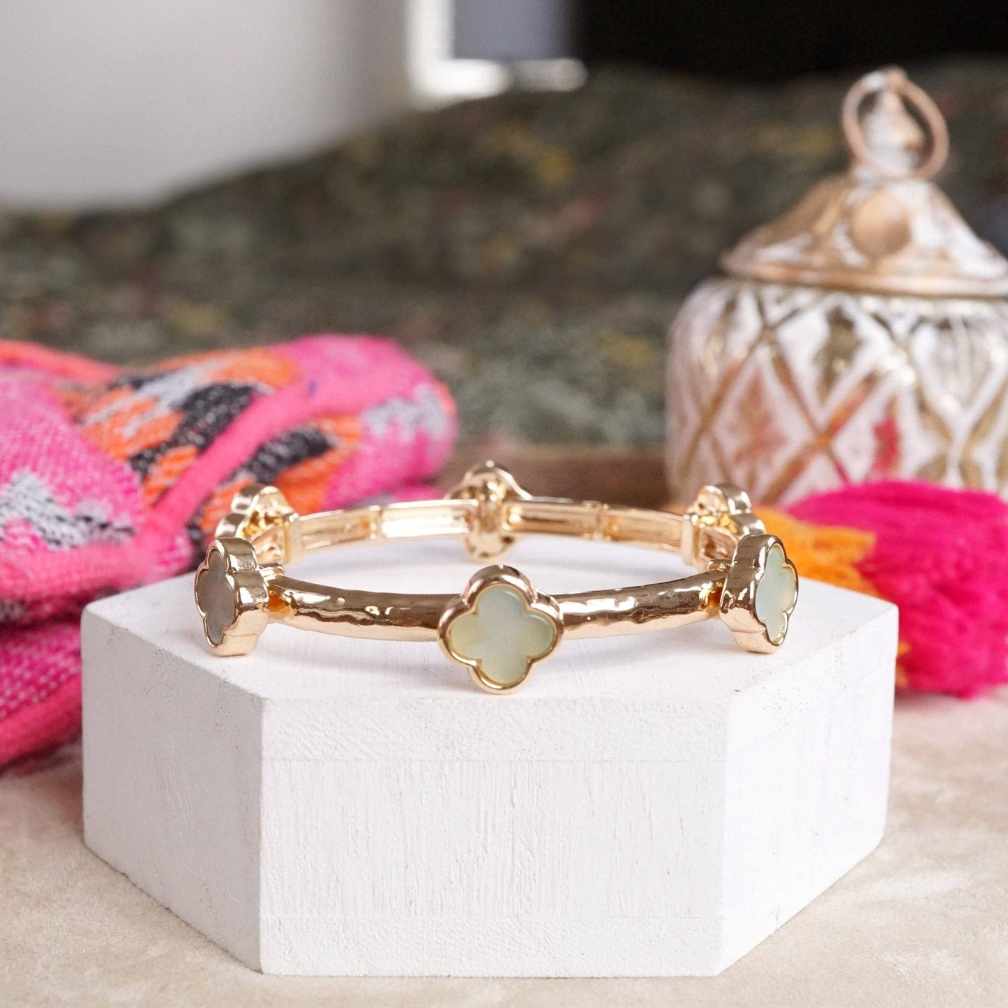 Clover Stretchy Bangle Bracelet –  Pink, Mint