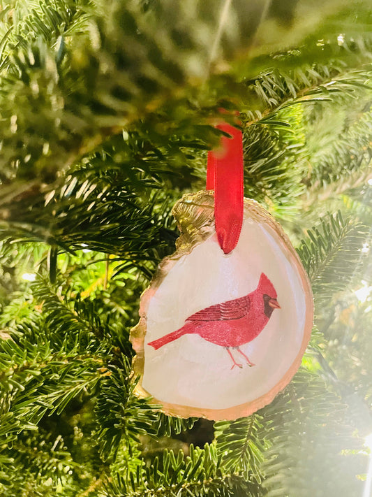 Cardinal Oyster Shell Ornament