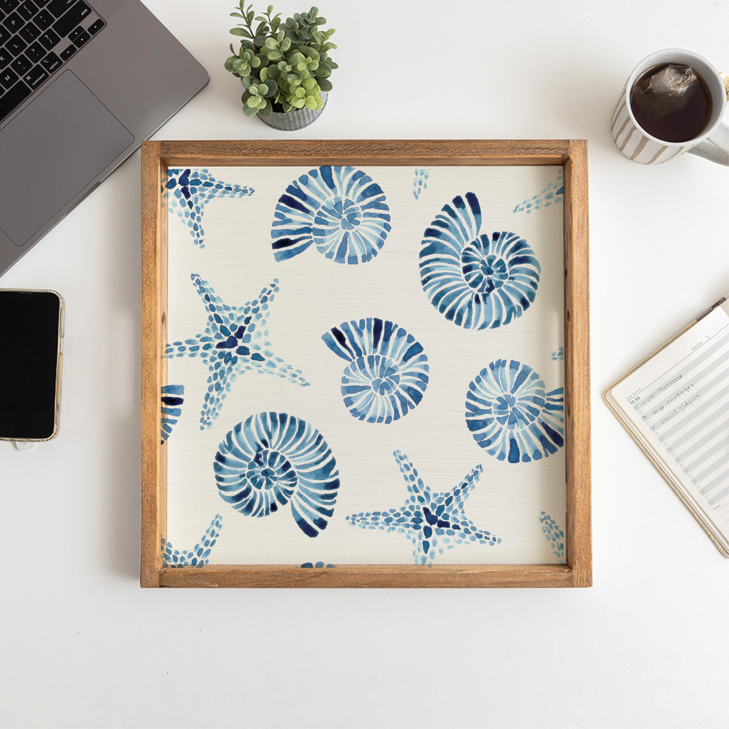 Blue Shell Starfish Pattern Serving Tray
