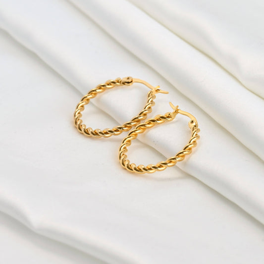 Twisted Hoops - Tarnish-free 20 MM Thin Rope Hoop Earrings