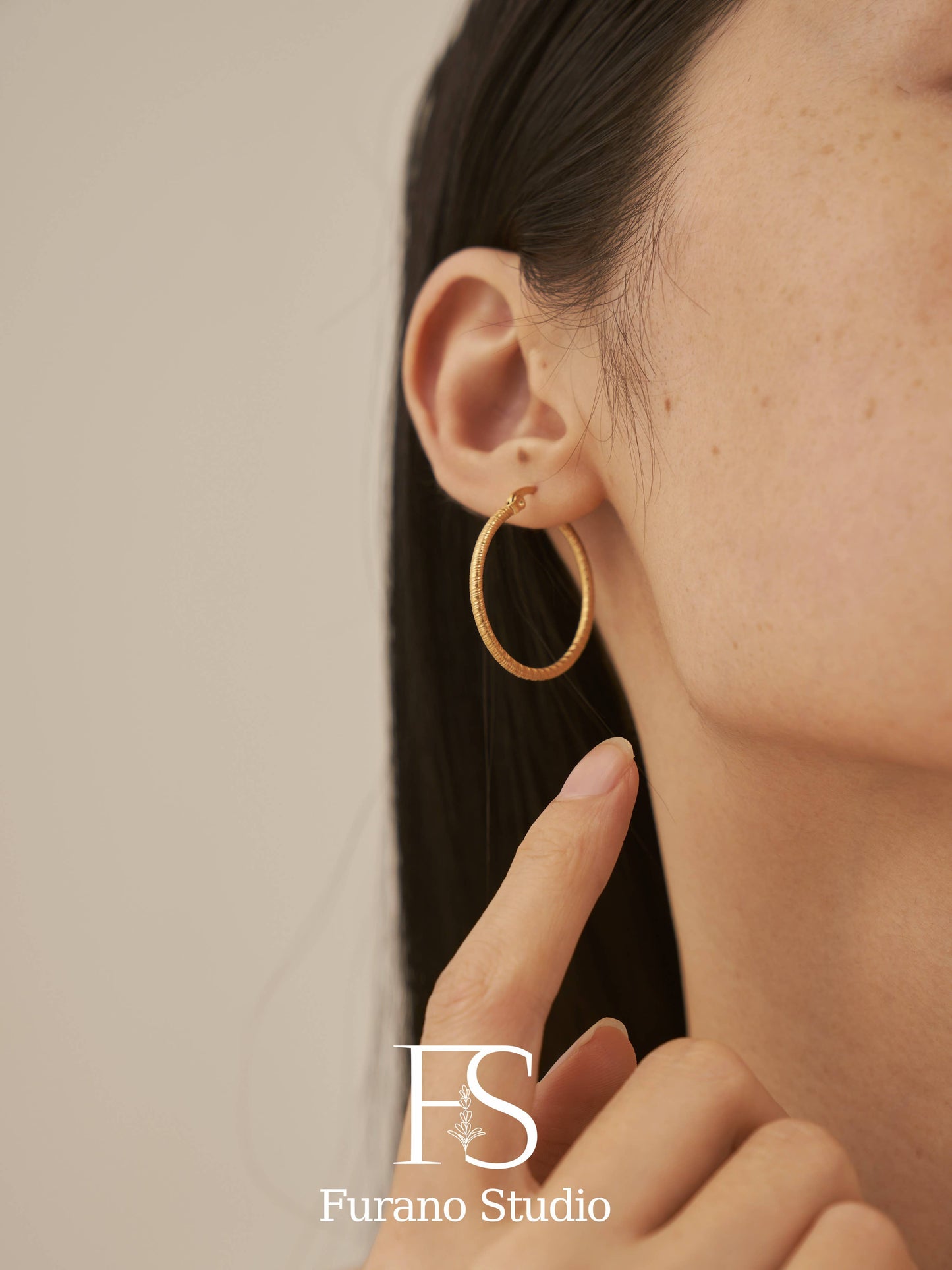 18K Gold Hinged Hoop Earring; Drop Earring