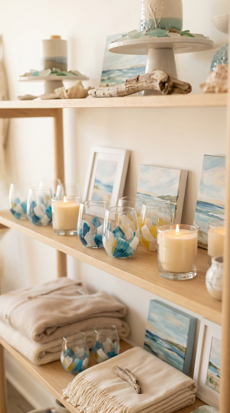 Hand-Painted Blue Ocean Wine Glass