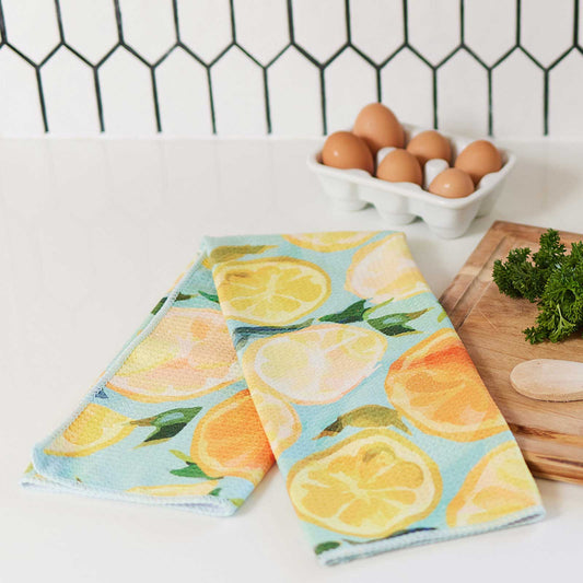 LEMON SLICES blu Kitchen Tea Towel