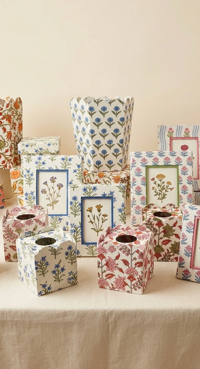 Blue & White Hand Block Print Tissue Box (Collapsible)