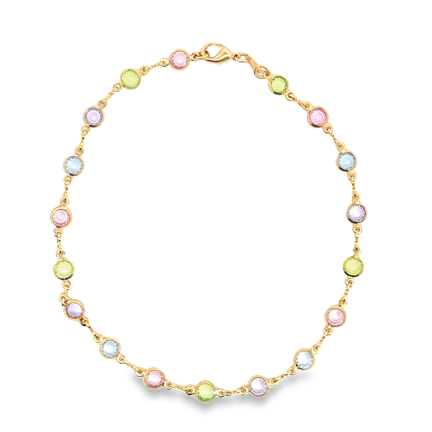 Light Round Multicolor CZ Stone Anklet ~ Water Resistant