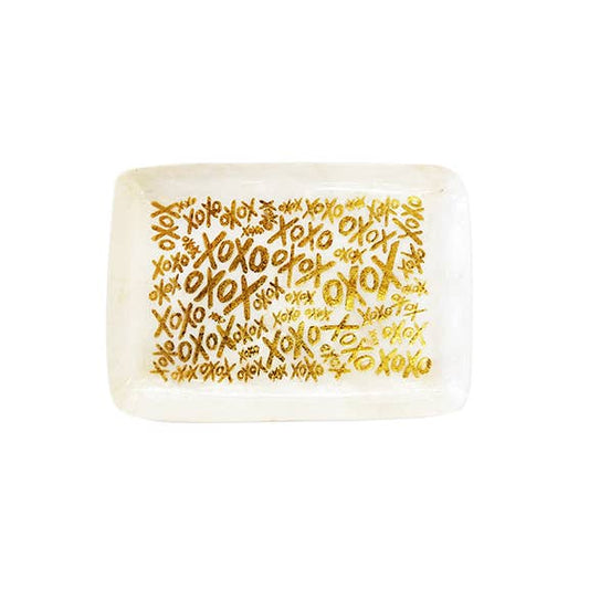 8.5" Rectangular Capiz Tray - XOXO (Gold/White)