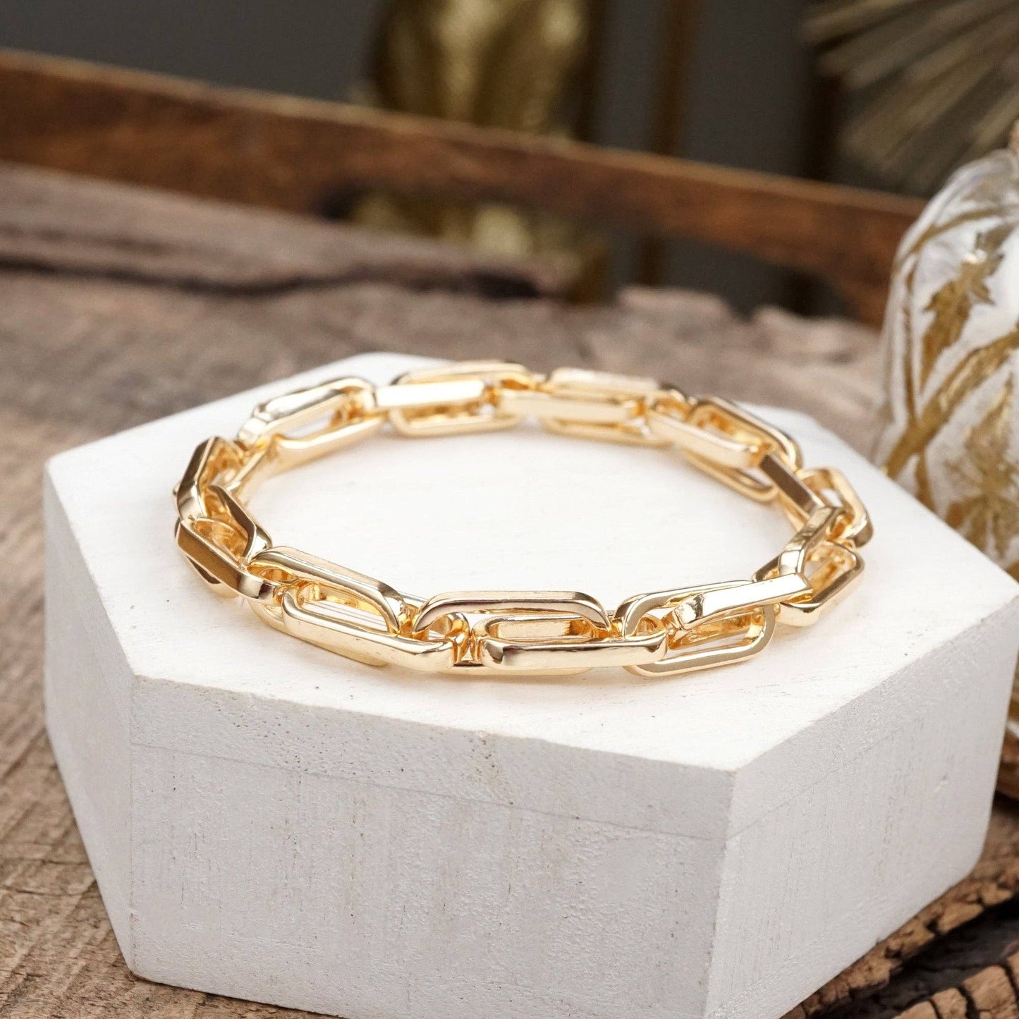 Chain Reaction – Chunky Stretchy Paperclip Bracelet in Silver or Gold Tone
