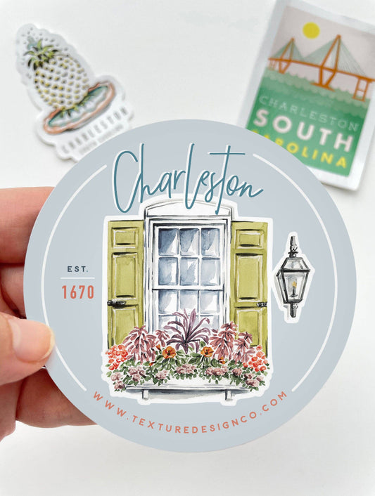 The Charleston Flower Box Sticker in Blue