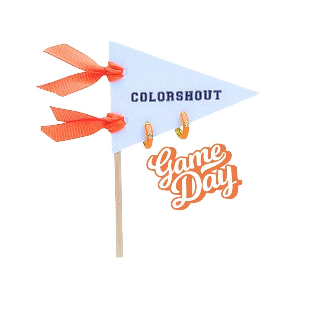 Game Day: Team Color Huggie Hoop Earrings on Pennant Flag