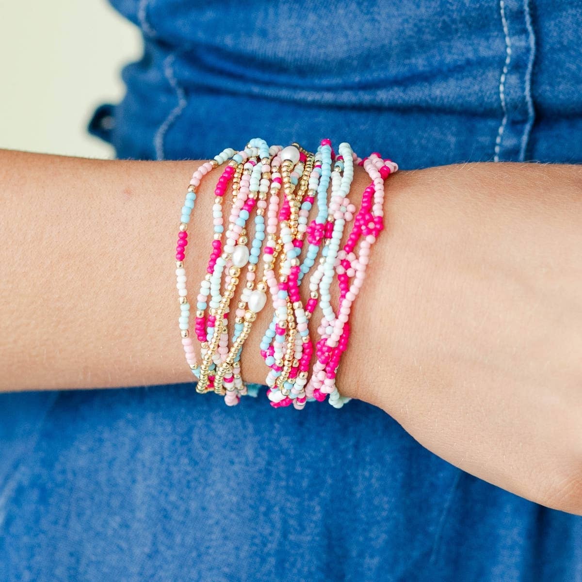 Assorted 2mm Stretch Seed Bead Bracelets with Flowers