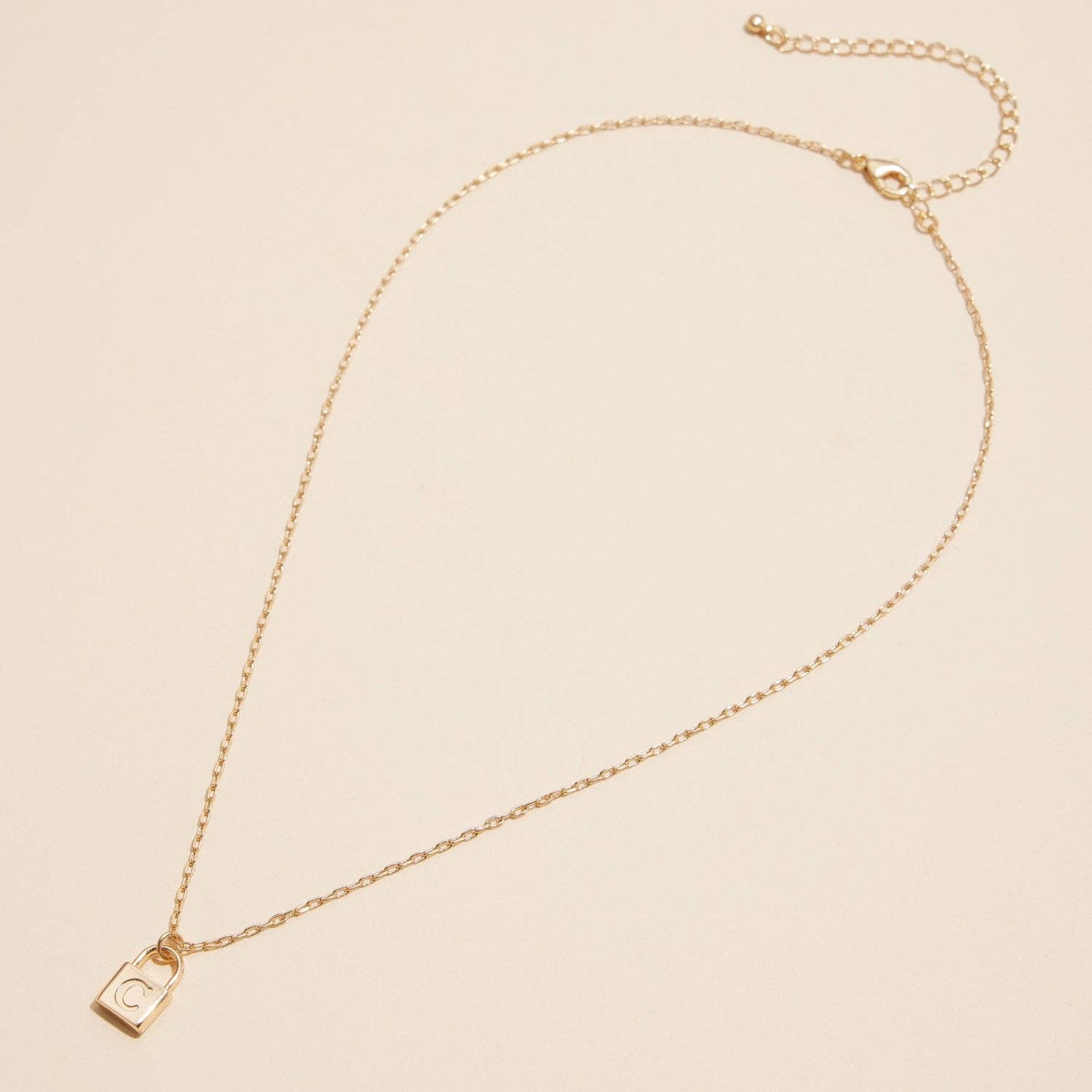 Golden Initial Lock Pendant Necklace