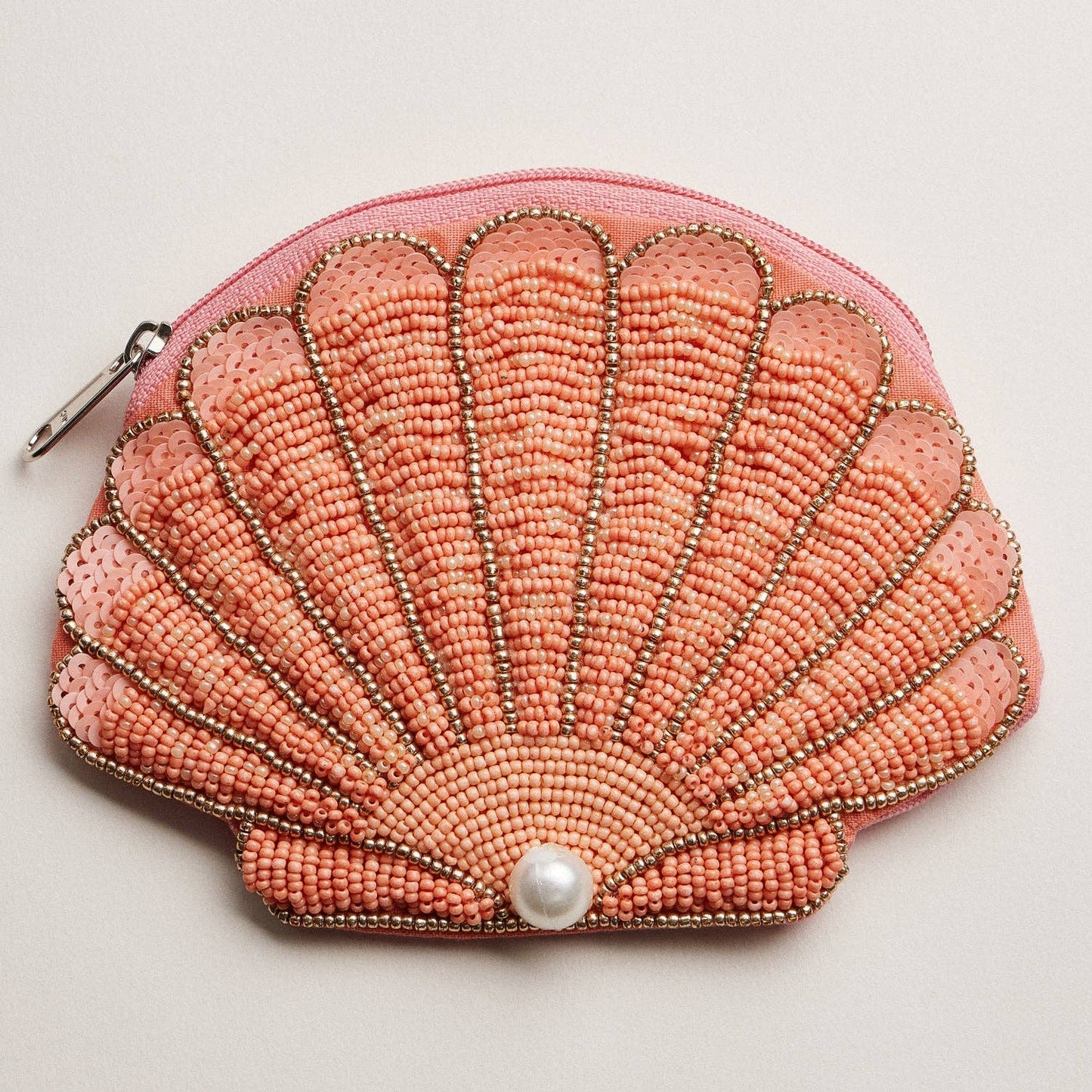 Seashell Beaded Coin Purse with Pearl Accent