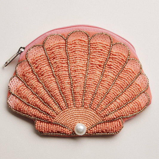 Seashell Beaded Coin Purse with Pearl Accent