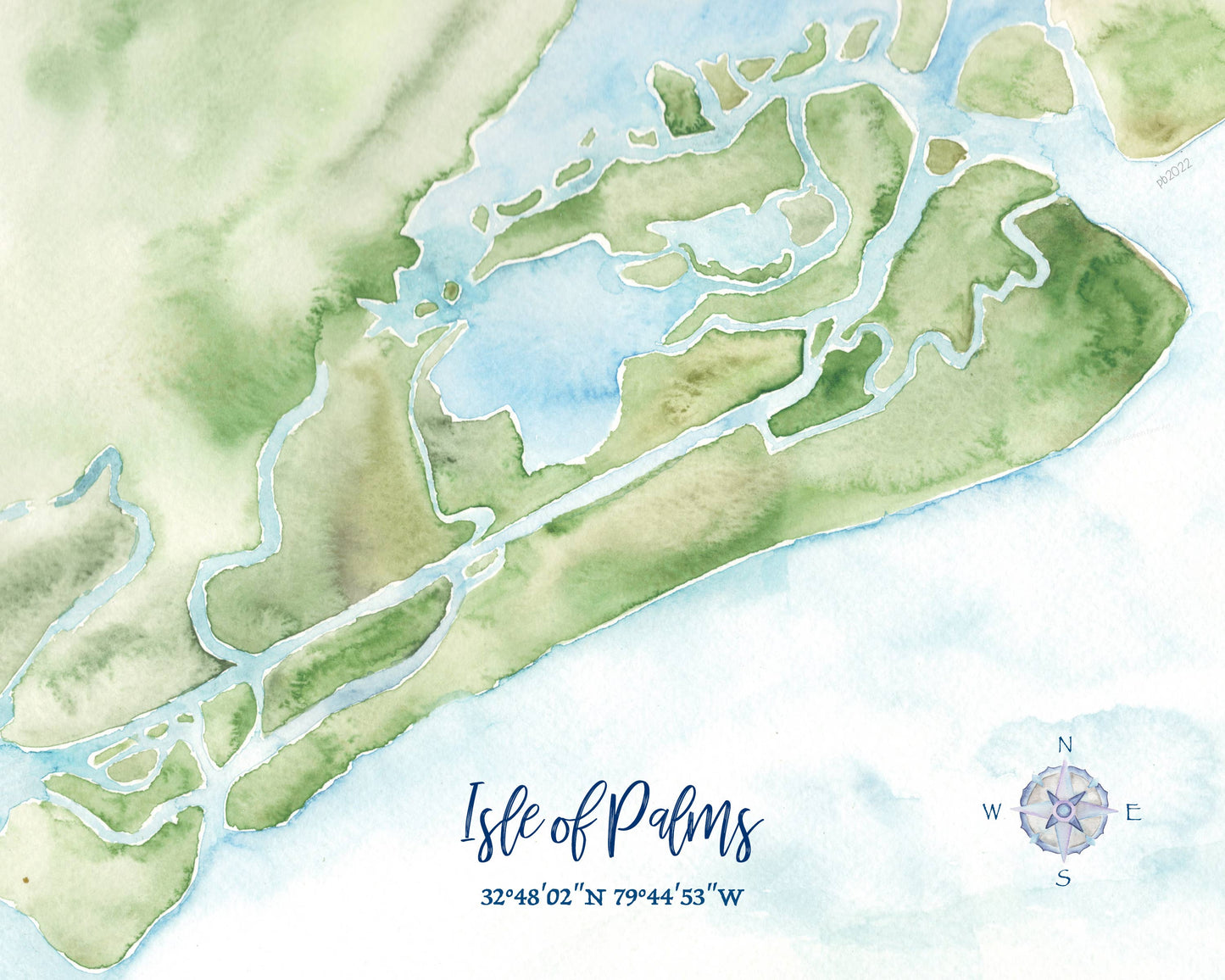 Isle of Palms SC Hand-Painted Watercolor Map - Art Print