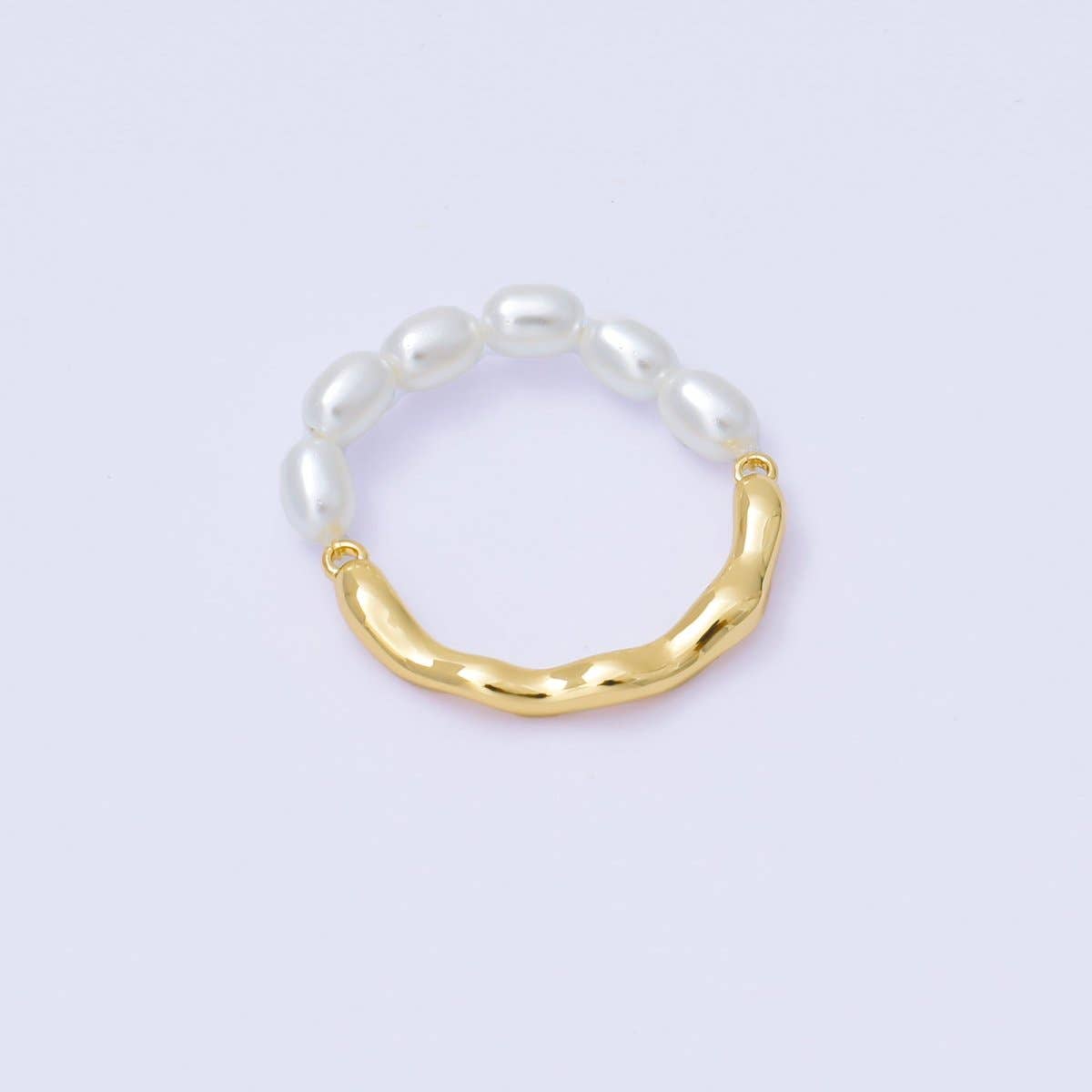 24K Gold Filled Shell Pearl Molten Linear Half Ring