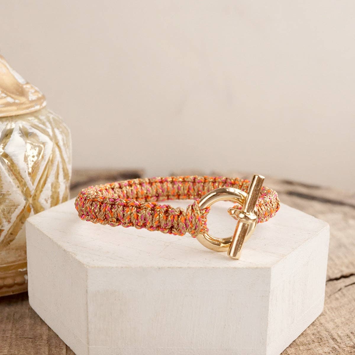 Statement Cord Bracelet – Braided Gold Toggle Bracelet