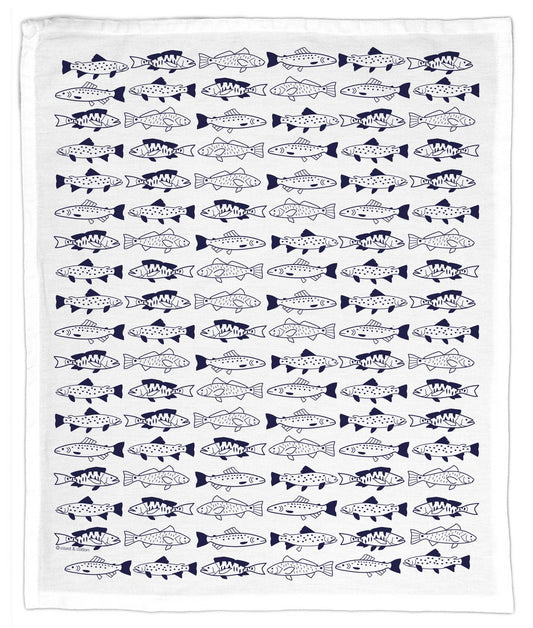 Fish (Navy), Organic Cotton Hand Towel