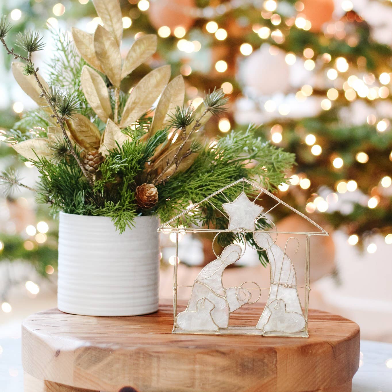 7"x6" Capiz Nativity Scene House (Natural/Gold)