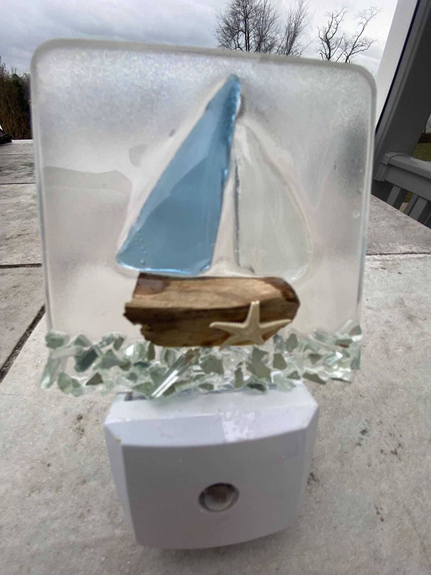 COASTAL Night Light- AQUA Glass  WAVE