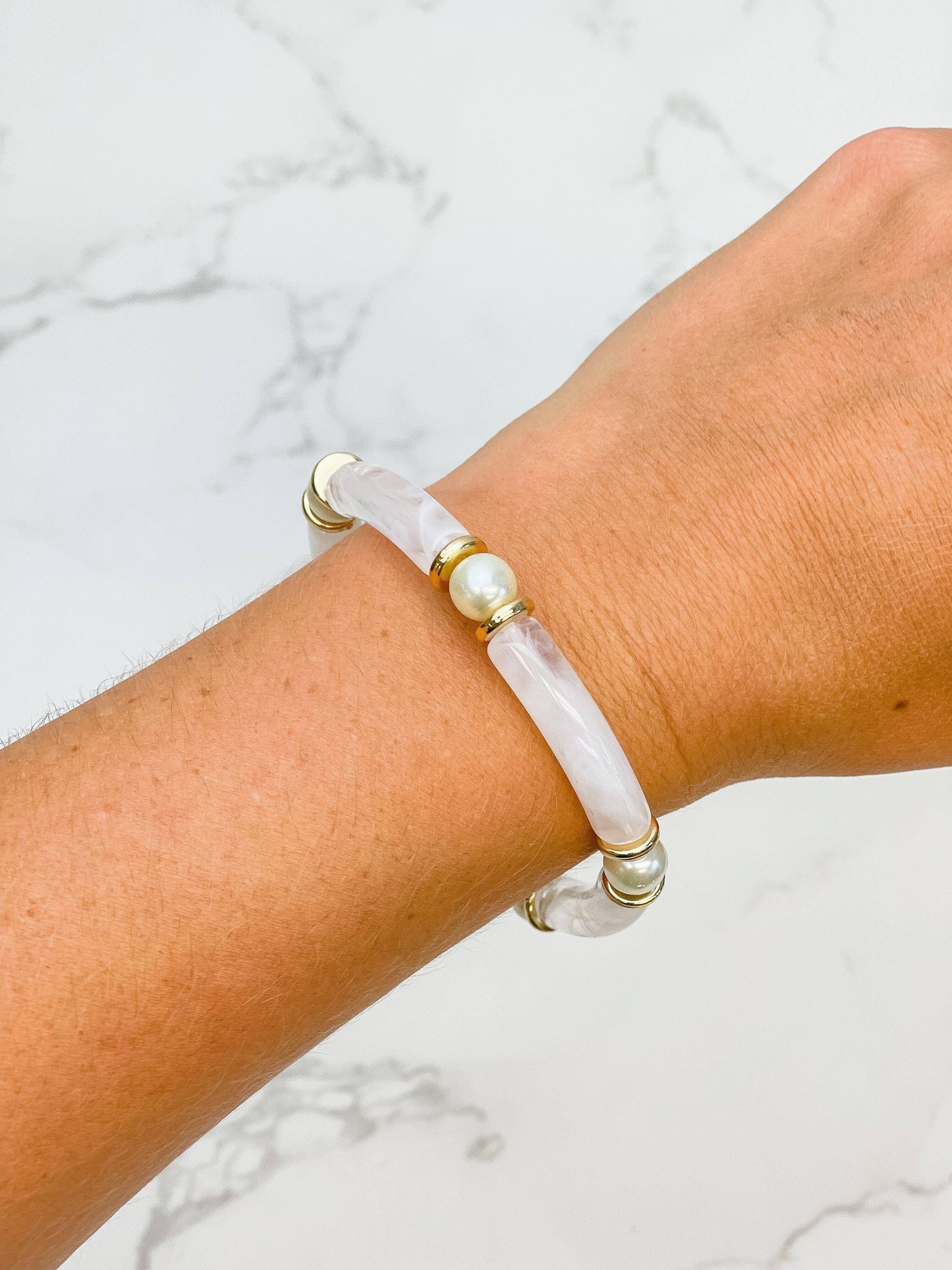 Pearl Beaded Acrylic Tube Bracelets