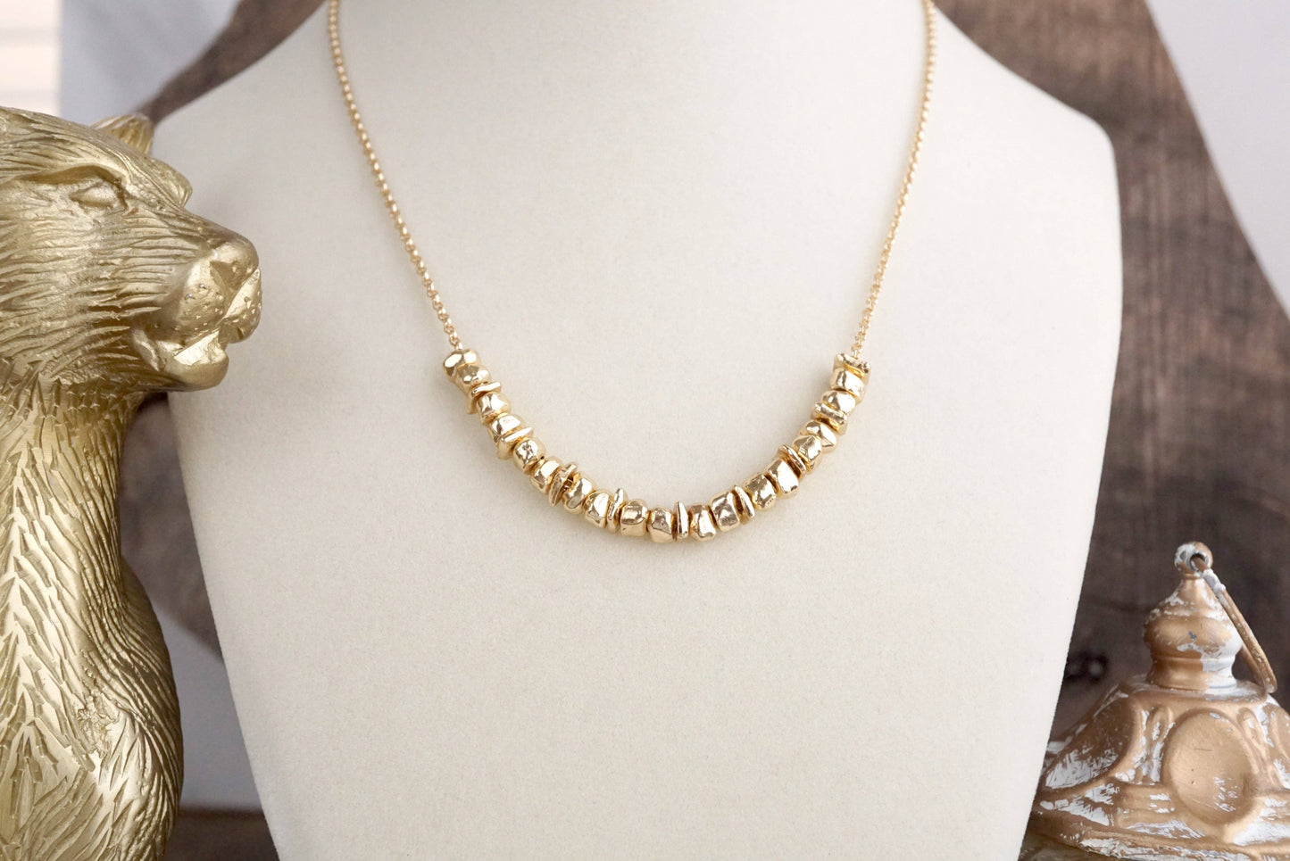 Golden Gather – Dainty Rolo Chain with Nugget Cluster