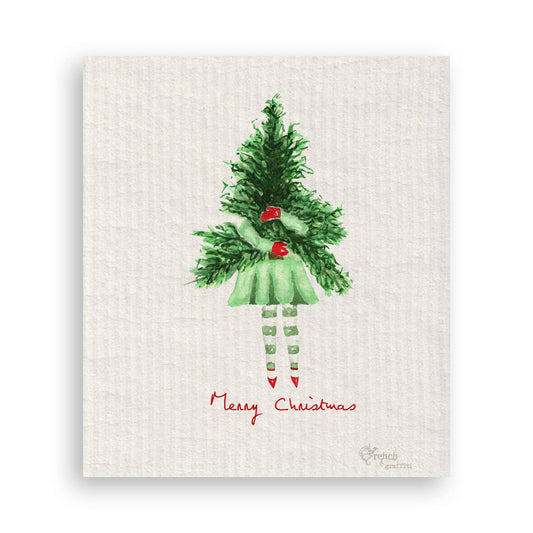 Lady with Christmas Tree Swedish Dishcloth