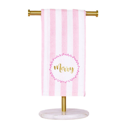 Merry Script Hand Towel  White/Pink/Gold   20x28