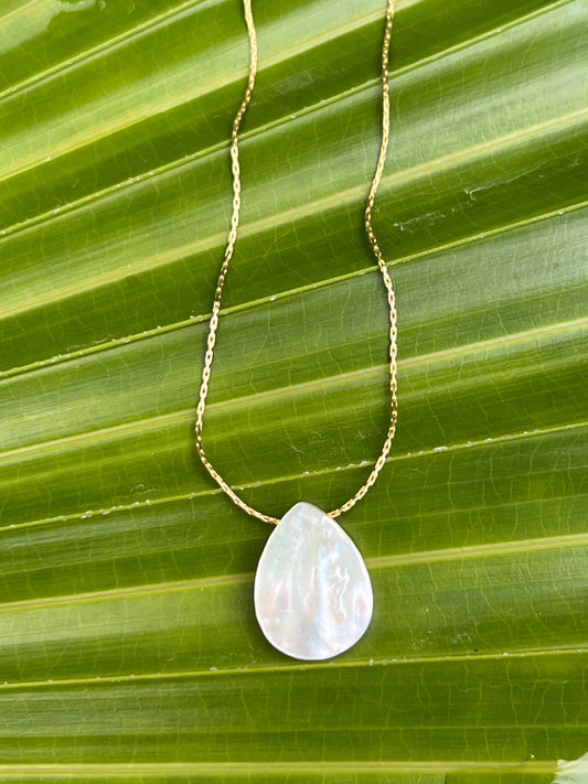 Necklace with a teardrop-shaped pendant locally made in Charleston.