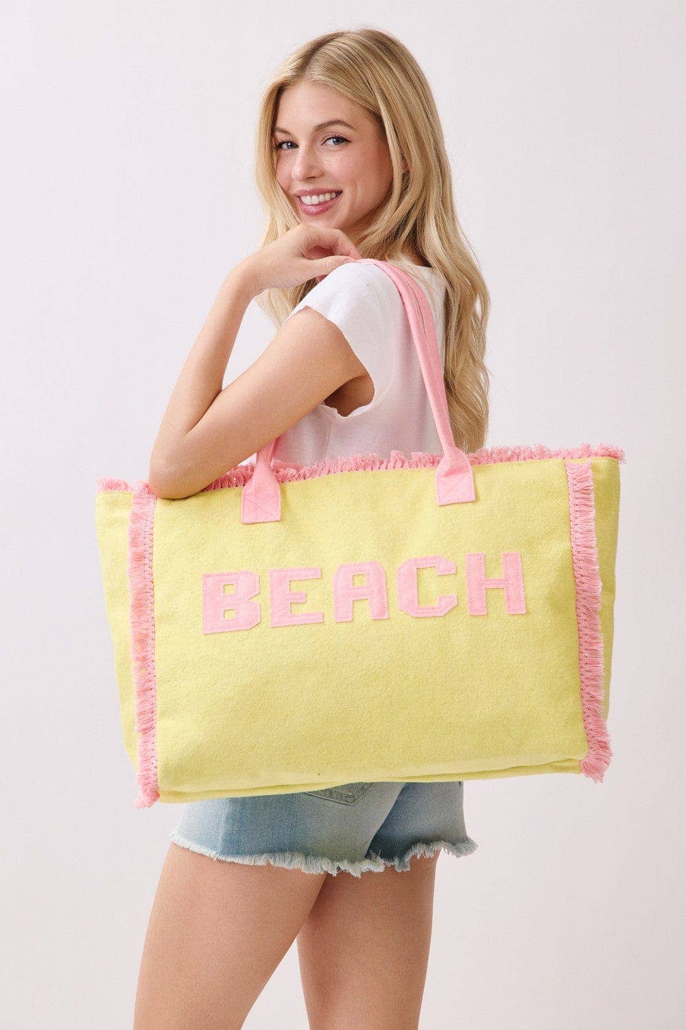 Terry Cloth Fringe Beach Tote Bag