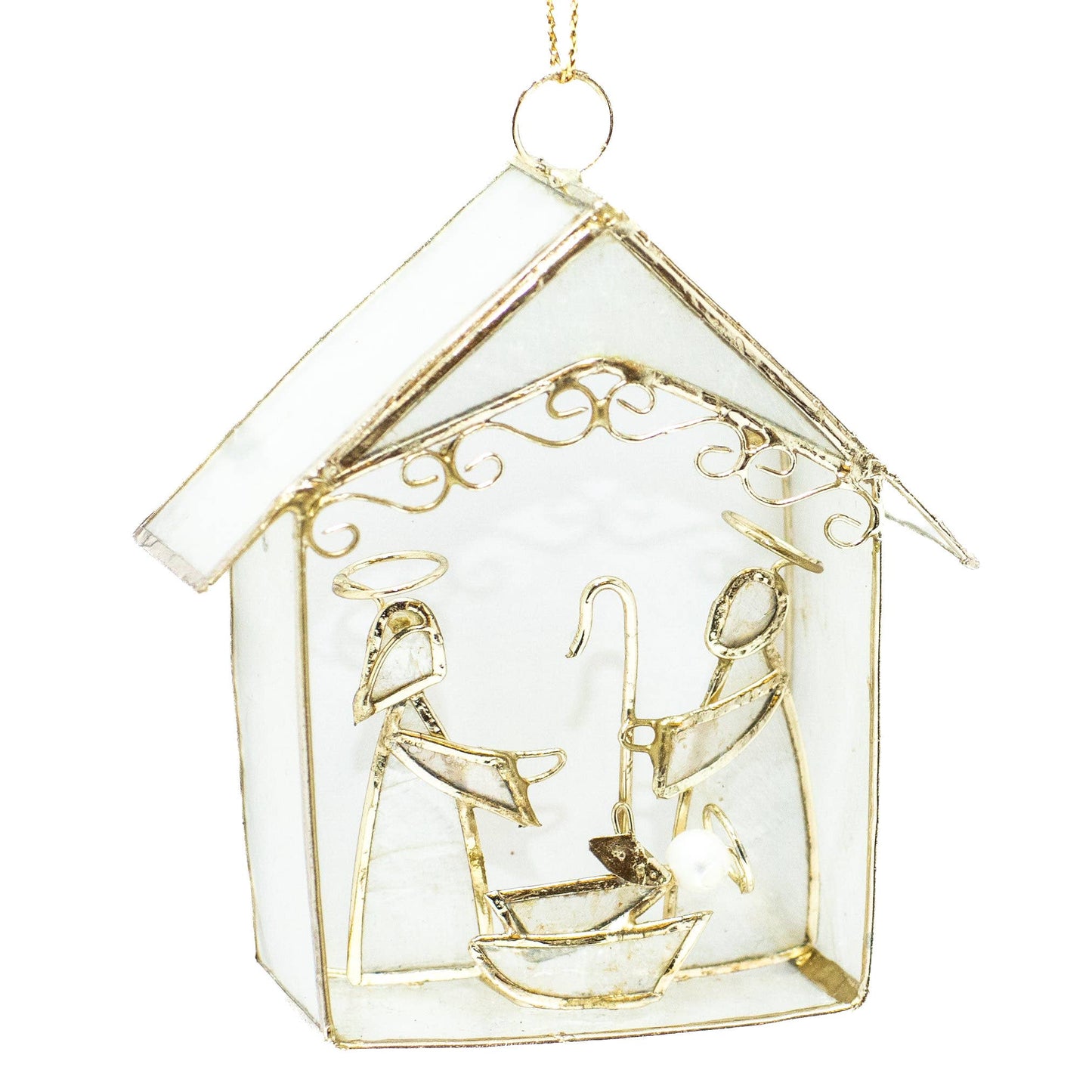 3" Capiz Nativity House Ornament (Natural/Gold)