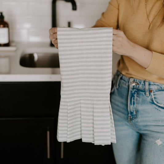 Striped Hand Towel with Ruffle, Grey