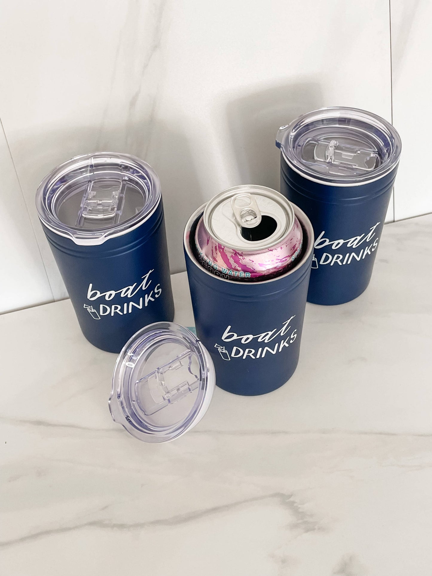 Boat Drinks Navy Tumbler and Insulated Koozie