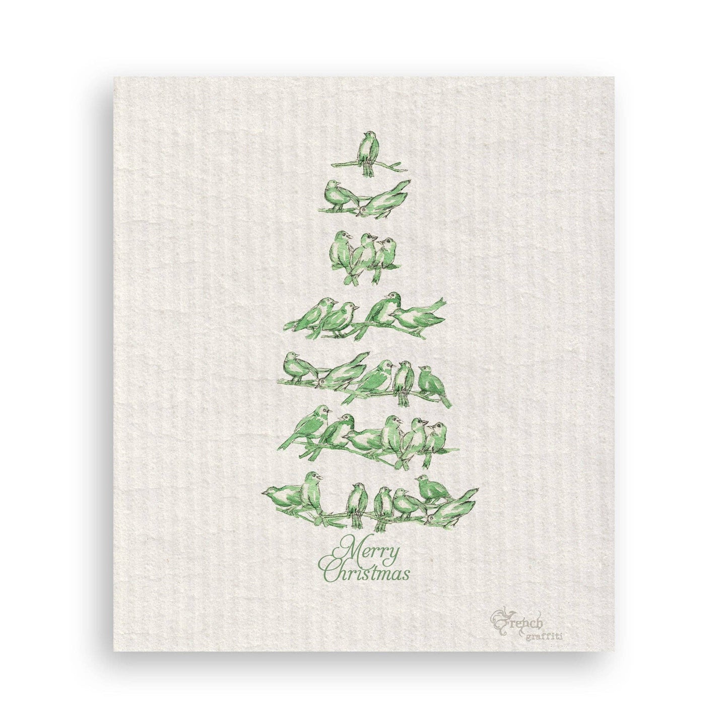 Green Bird Tree Swedish Dishcloth