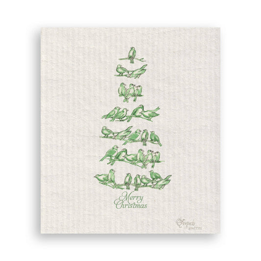 Green Bird Tree Swedish Dishcloth