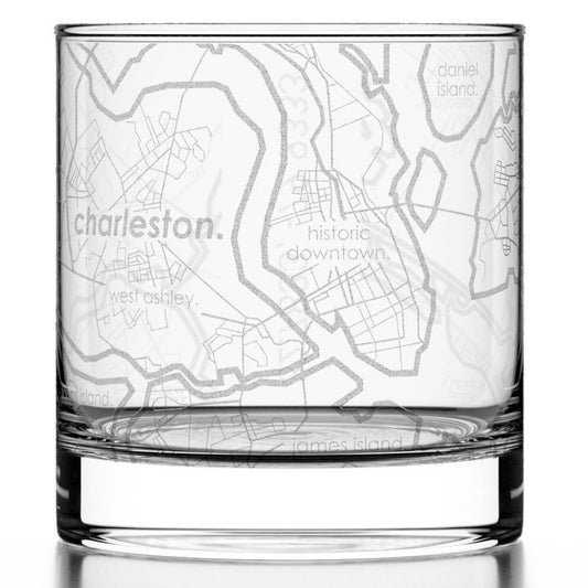 Charleston Map Rocks Whiskey Glass