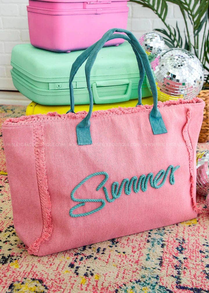 Sewn Rope Summer Letter Fringe Tote Bag