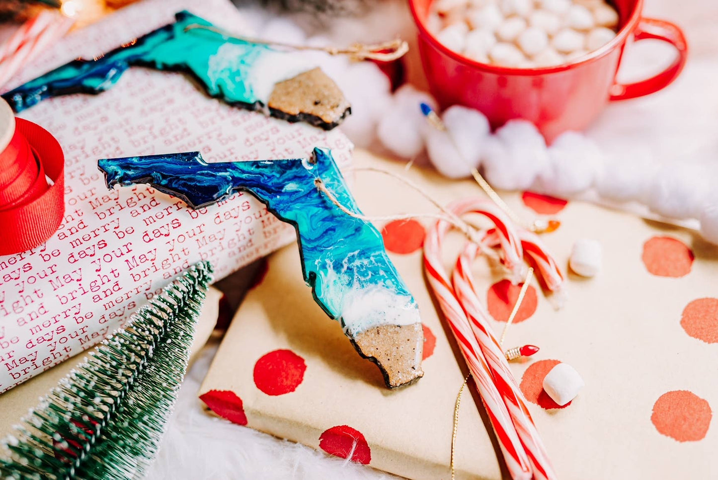 South Carolina State Christmas Ornament, Beach Resin Art
