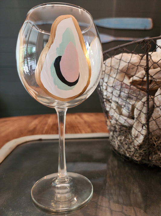 Hand Painted Oyster Wine Glass - Stemmed - Beach Sunset