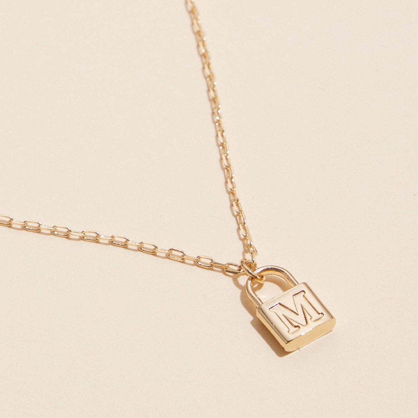 Golden Initial Lock Pendant Necklace