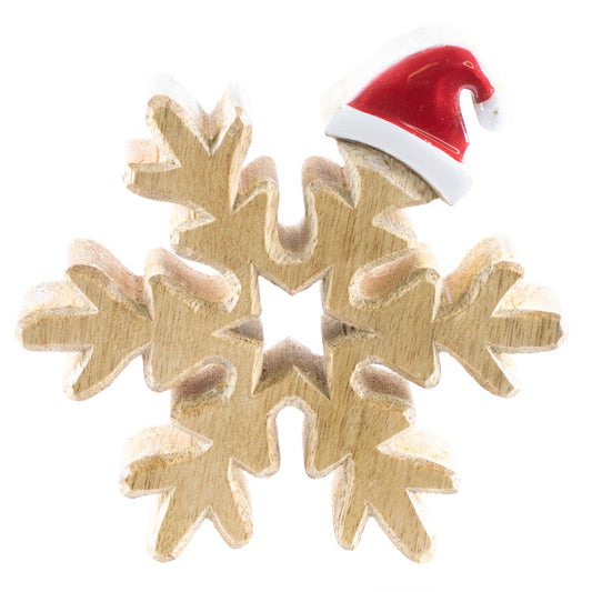 Wooden Snowflake with Santa Hat