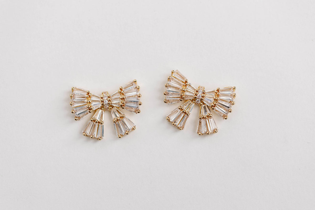 Gold Maxi Sparkle Statement Stud Bow Earrings