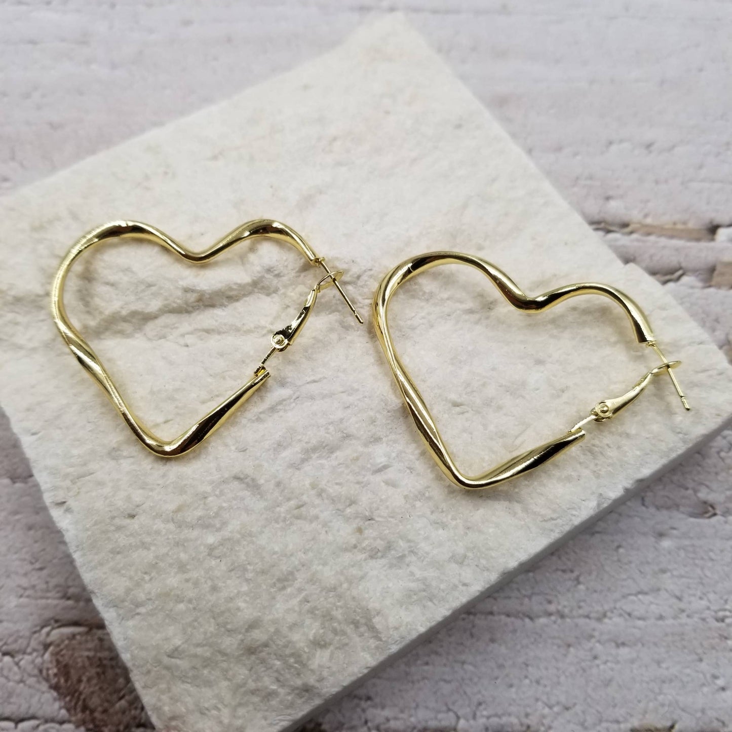 Large Rock Heart Studs | Gold & Silver