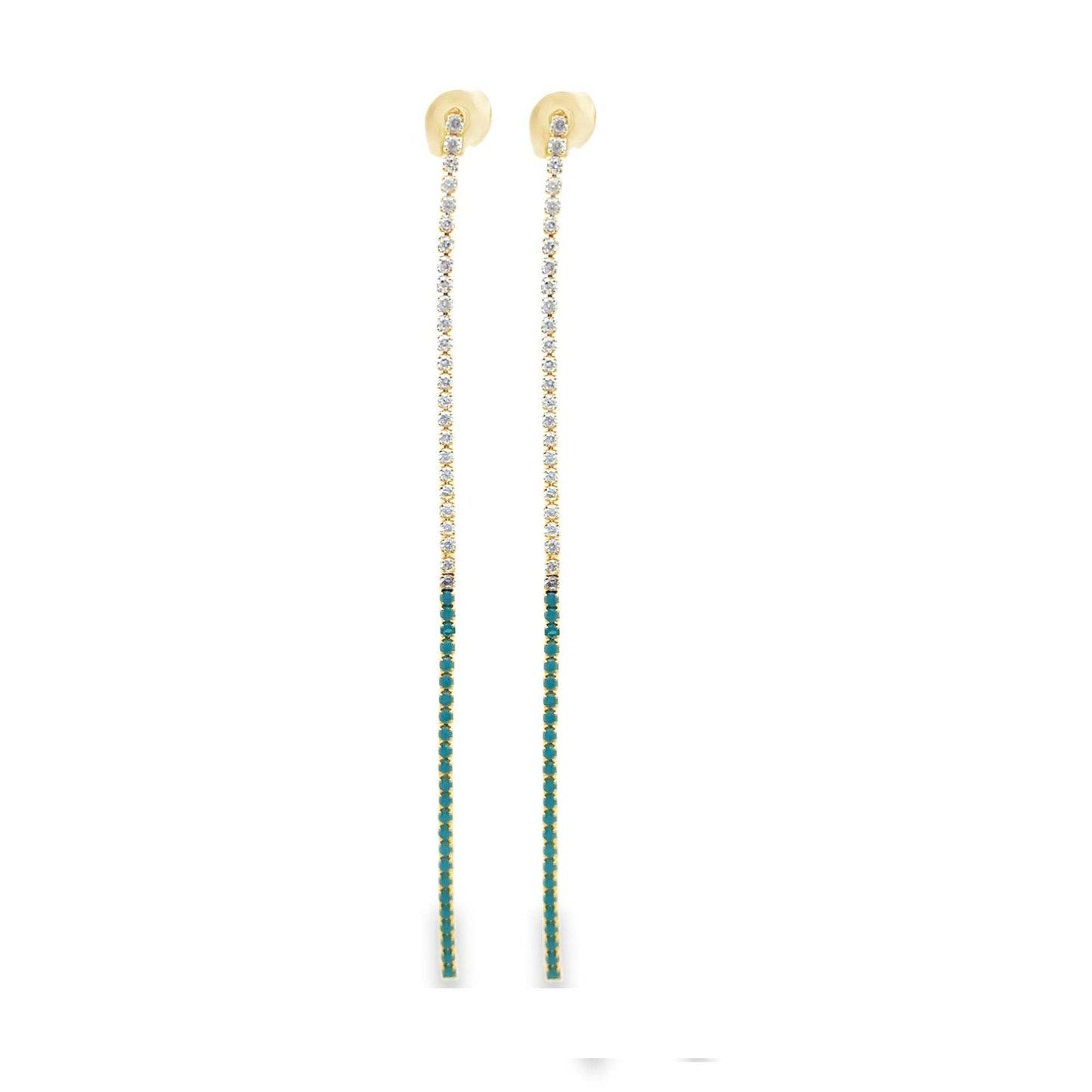 Long Tennis Drop Earrings – CZ Linear Dangle Earrings with Color Stones ~ Water Resistant