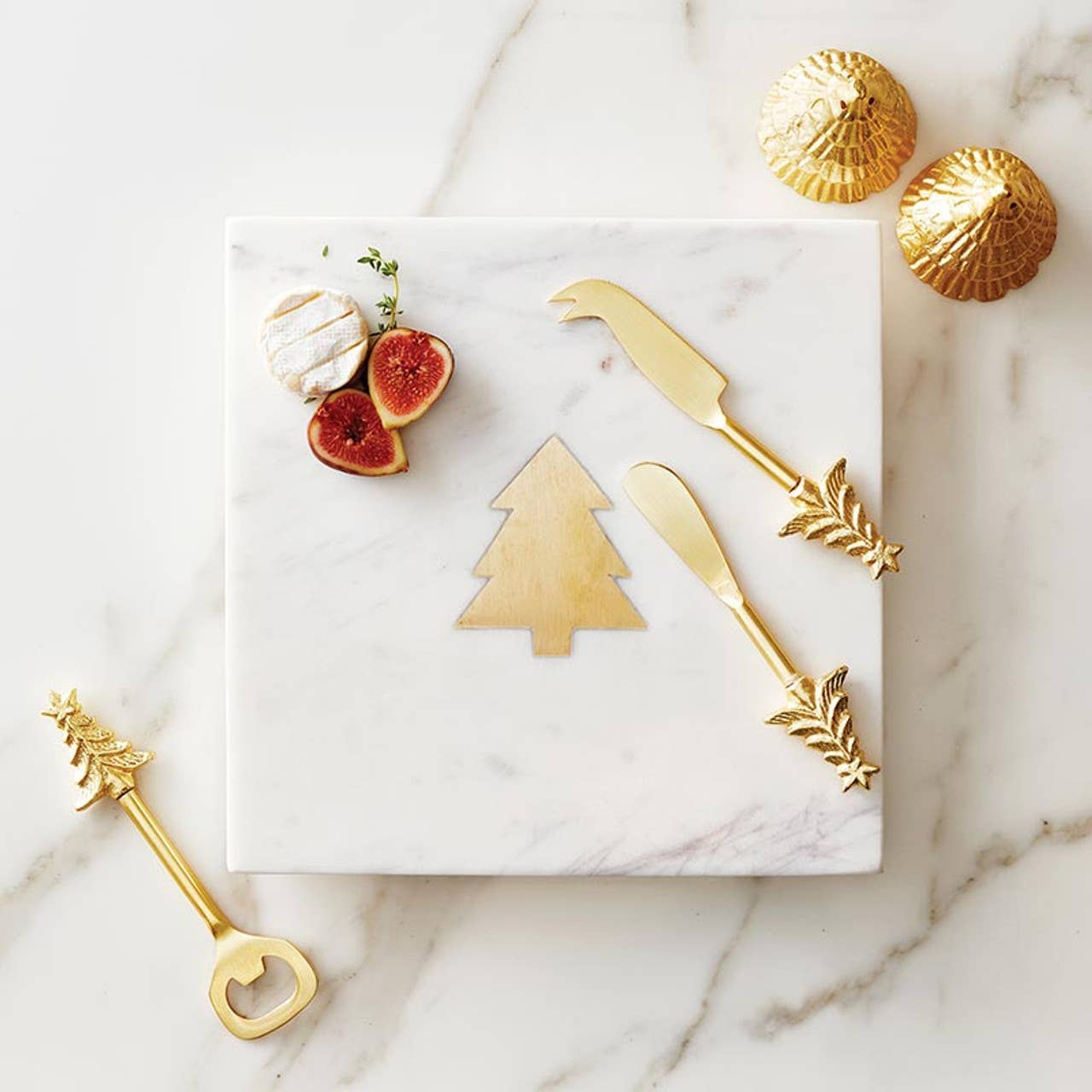 Gold Textured Tree Salt + Pepper Shakers